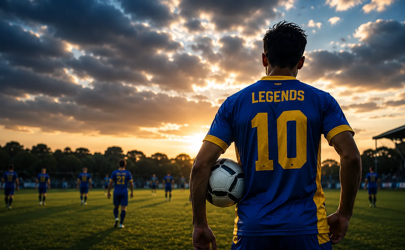 Legends FC player standing on the pitch at sunset on the Gold Coast